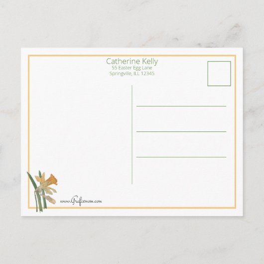  Kind met Daffodils en paasbegroeting Briefkaart (Achterkant)