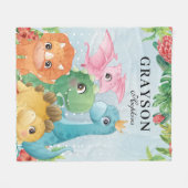 Kind met dinosaurussen + tropische bladeren fleece deken (Voorkant (Horizontaal))