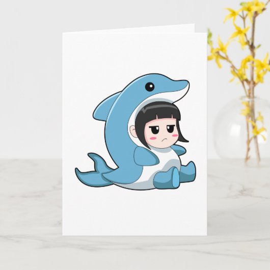 Kind met dolfijnkostuum kaart (Gele Bloem)