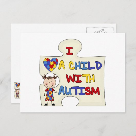 Kind met Donkerbruin Meisje 2 van het Autisme Briefkaart (Voorkant / Achterkant)