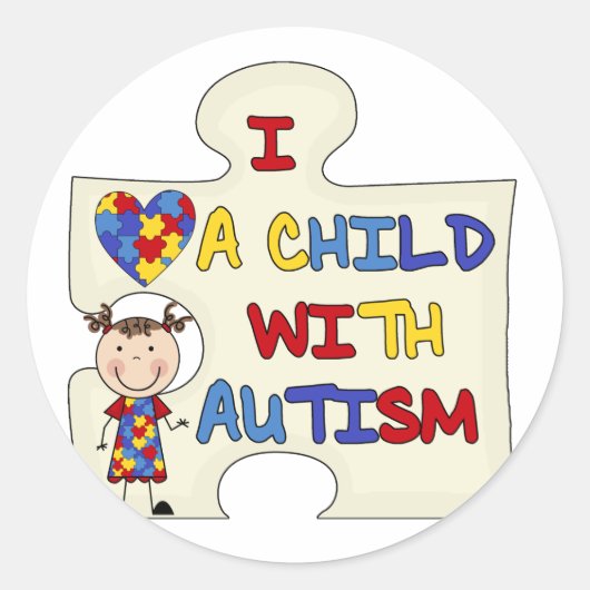 Kind met Donkerbruin Meisje 2 van het Autisme Ronde Sticker (Voorkant)