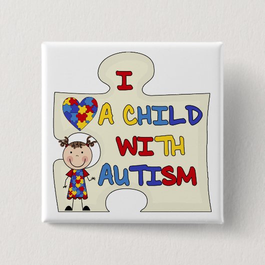 Kind met Donkerbruin Meisje 2 van het Autisme Vierkante Button 5,1 Cm (Voorkant)