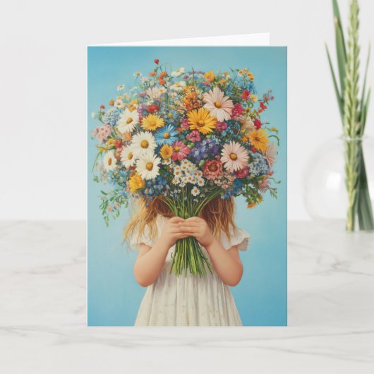 Kind met een weelderig wildflower boeket (Voorkant)