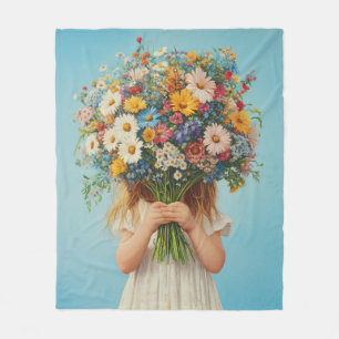 Kind met een weelderig wildflower boeket fleece deken