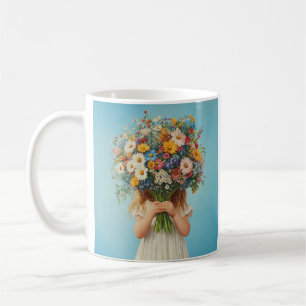 Kind met een weelderig wildflower boeket koffiemok