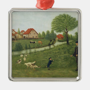 Kind met ganzen metalen ornament