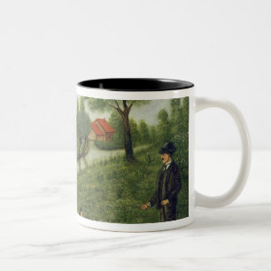 Kind met ganzen tweekleurige koffiemok