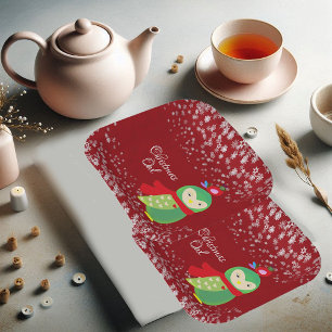 Kind met groene kerstboomkor Rood Party decoratiev Papieren Bordje