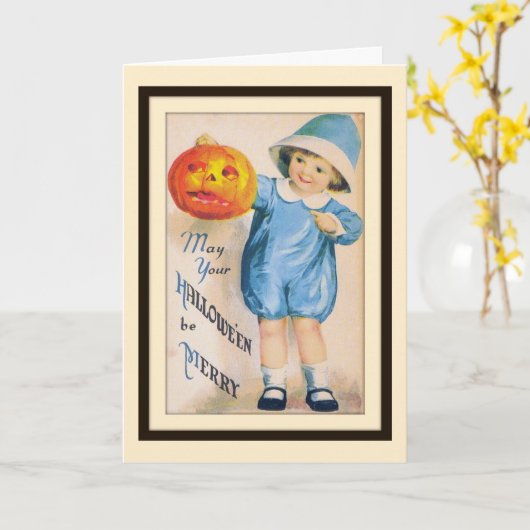 Kind met Halloween Jack O' Lantern Kaart (Gele Bloem)