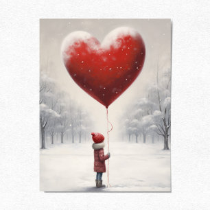 Kind met hartvormige ballon, Mooie winterscène Briefkaart
