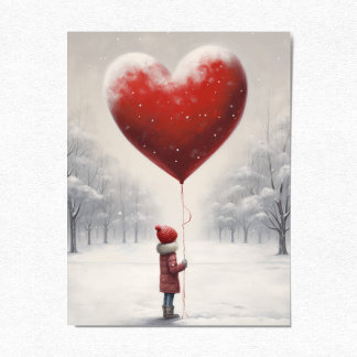 Kind met hartvormige ballon, Mooie winterscène Briefkaart