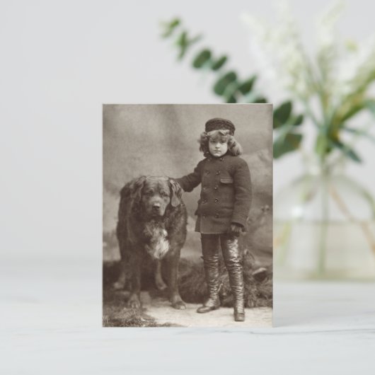 Kind met hond, C1885 Briefkaart (Staand voorkant)