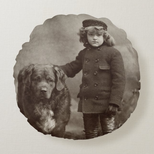 Kind met hond, C1885 Rond Kussen (Voorkant)