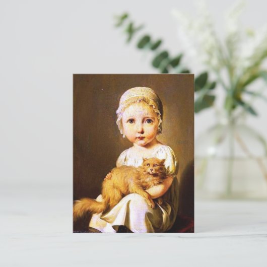 Kind met kat briefkaart (Staand voorkant)