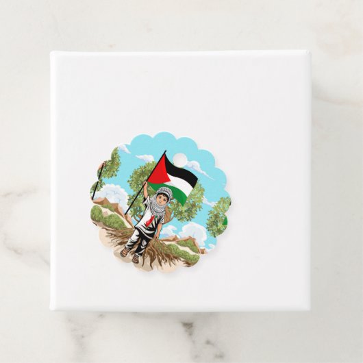 Kind met Keffiyeh Palestina Vlag en Olijfboom Bedankjes Labels (In situ)