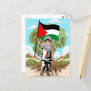 Kind met Keffiyeh Palestina Vlag en Olijfboom Briefkaart