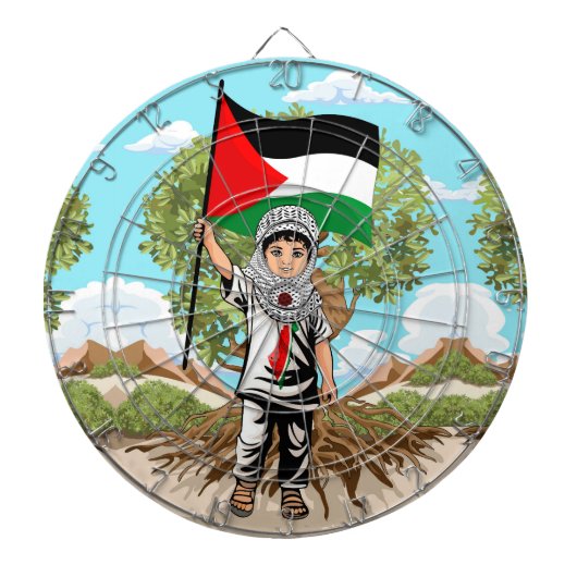 Kind met Keffiyeh Palestina Vlag en Olijfboom Dartbord (Voorkant)