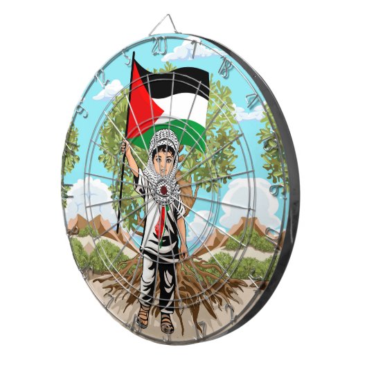 Kind met Keffiyeh Palestina Vlag en Olijfboom Dartbord (Voorkant Rechts)