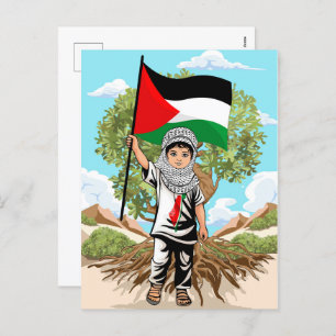 Kind met Keffiyeh Palestina Vlag en Olijfboom Feestdagenkaart