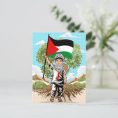 Kind met Keffiyeh Palestina Vlag en Olijfboom Feestdagenkaart (Staand voorkant)