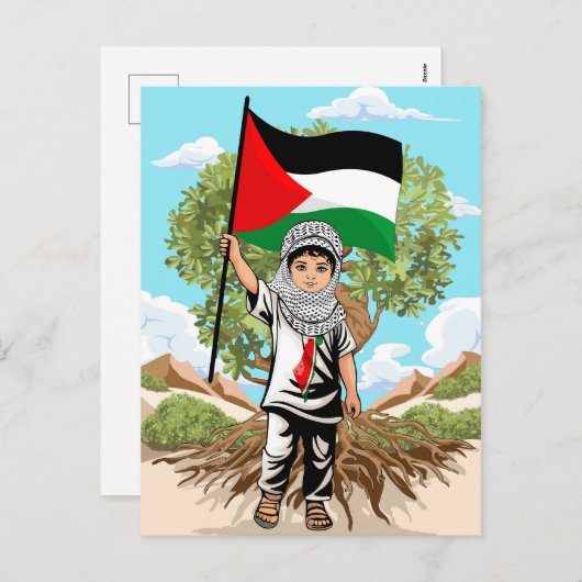Kind met Keffiyeh Palestina Vlag en Olijfboom Feestdagenkaart (Voorkant / Achterkant)