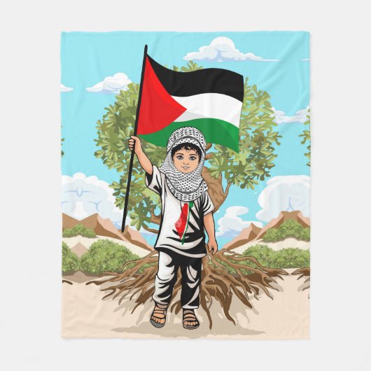 Kind met Keffiyeh Palestina Vlag en Olijfboom Fleece Deken (Voorkant)