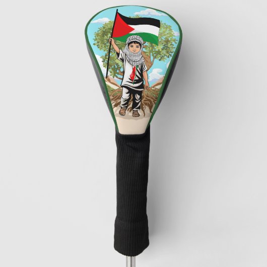 Kind met Keffiyeh Palestina Vlag en Olijfboom Golfheadcover (Voorkant)