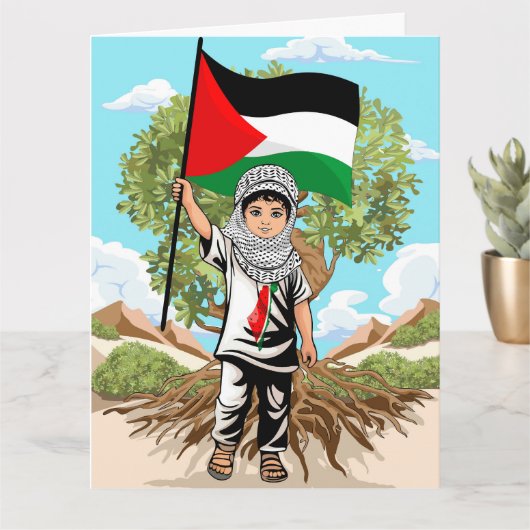Kind met Keffiyeh Palestina Vlag en Olijfboom Kaart (Kleine Plant)