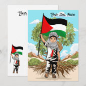 Kind met Keffiyeh Palestina Vlag en Olijfboom Kaart (Voorkant / Achterkant)