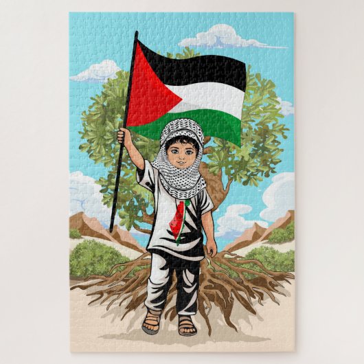 Kind met Keffiyeh Palestina Vlag en Olijfboom Legpuzzel (Verticaal)