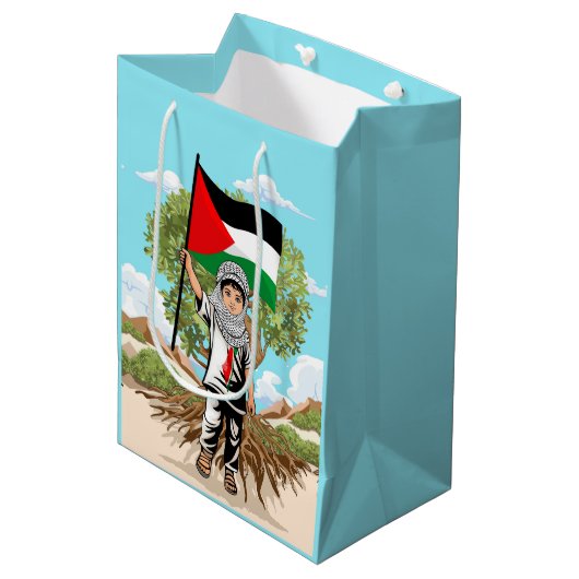 Kind met Keffiyeh Palestina Vlag en Olijfboom Medium Cadeauzakje (Voorkant Gekanteld)