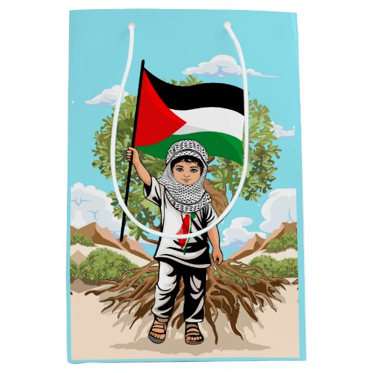 Kind met Keffiyeh Palestina Vlag en Olijfboom Medium Cadeauzakje (Voorkant)
