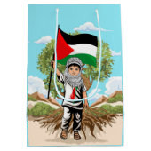 Kind met Keffiyeh Palestina Vlag en Olijfboom Medium Cadeauzakje (Achterkant)