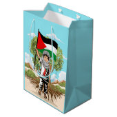 Kind met Keffiyeh Palestina Vlag en Olijfboom Medium Cadeauzakje (Achterkant Gekanteld)