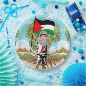 Kind met Keffiyeh Palestina Vlag en Olijfboom Papieren Bordje (Feest)