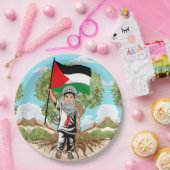 Kind met Keffiyeh Palestina Vlag en Olijfboom Papieren Bordje (Feest)
