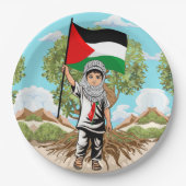 Kind met Keffiyeh Palestina Vlag en Olijfboom Papieren Bordje (Voorkant)