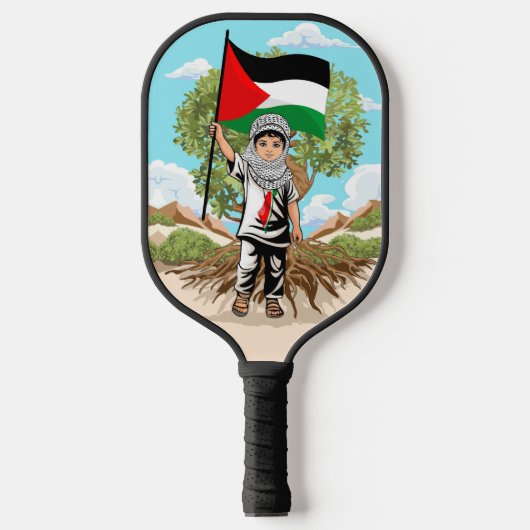 Kind met Keffiyeh Palestina Vlag en Olijfboom Pickleball Paddle (Voorkant)