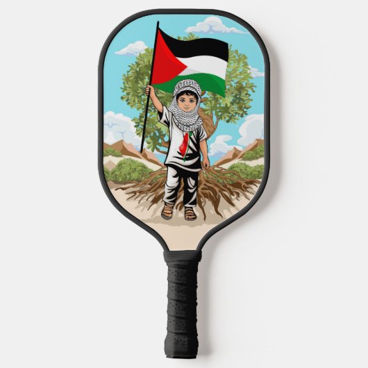 Kind met Keffiyeh Palestina Vlag en Olijfboom Pickleball Paddle (Achterkant)