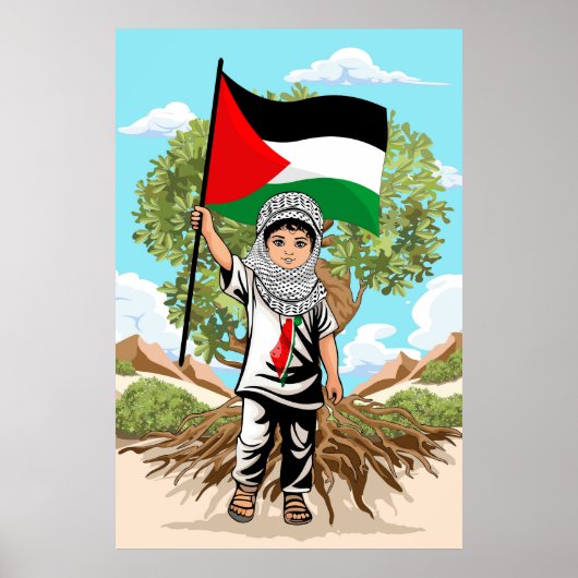 Kind met Keffiyeh Palestina Vlag en Olijfboom Poster (Voorkant)