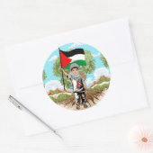 Kind met Keffiyeh Palestina Vlag en Olijfboom Ronde Sticker (Envelop)