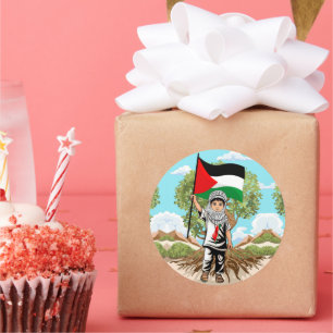 Kind met Keffiyeh Palestina Vlag en Olijfboom Ronde Sticker