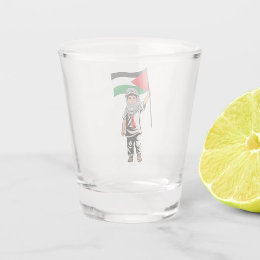 Kind met Keffiyeh Palestina Vlag en Olijfboom Shot Glas (Achterkant)