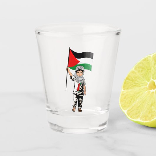 Kind met Keffiyeh Palestina Vlag en Olijfboom Shot Glas (Voorkant)