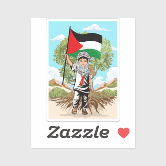 Kind met Keffiyeh Palestina Vlag en Olijfboom Sticker (Vel)