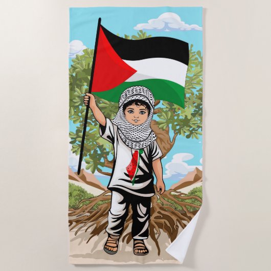 Kind met Keffiyeh Palestina Vlag en Olijfboom Strandlaken (Voorkant)