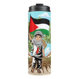 Kind met Keffiyeh Palestina Vlag en Olijfboom Thermosbeker