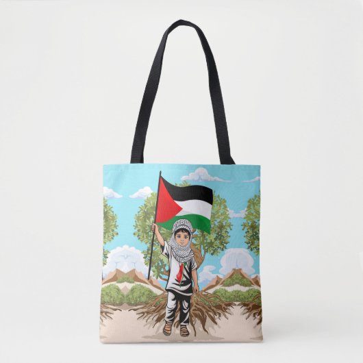 Kind met Keffiyeh Palestina Vlag en Olijfboom Tote Bag (Voorkant)