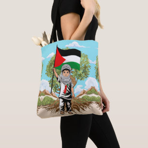 Kind met Keffiyeh Palestina Vlag en Olijfboom Tote Bag