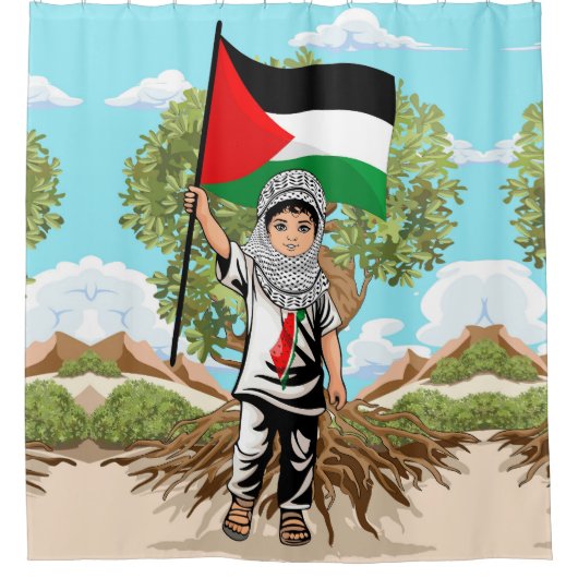 Kind met Keffiyeh Palestine Vlag Douchegordijn (Voorkant)